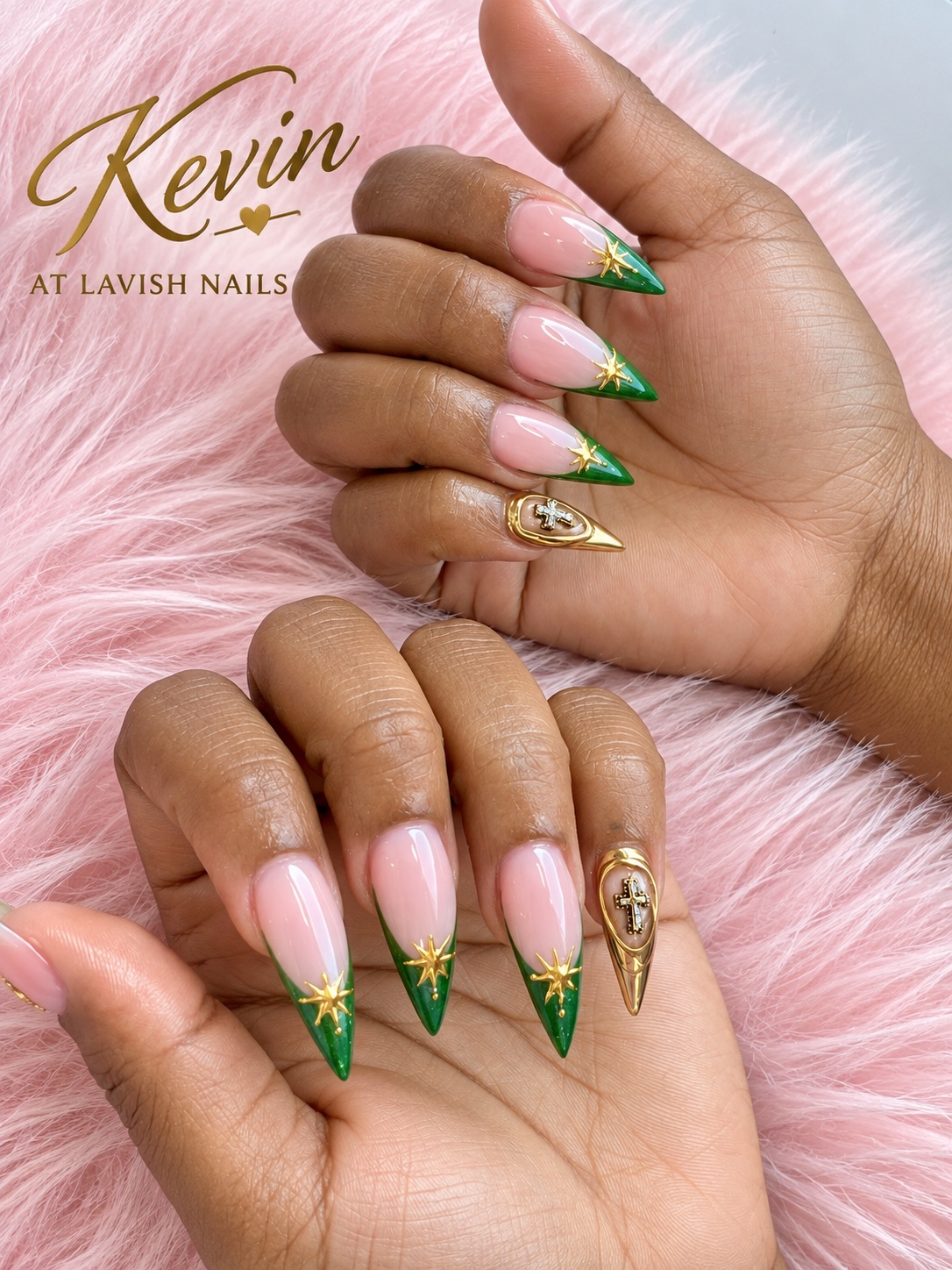 Emerald Gold original client nail set by Kevin