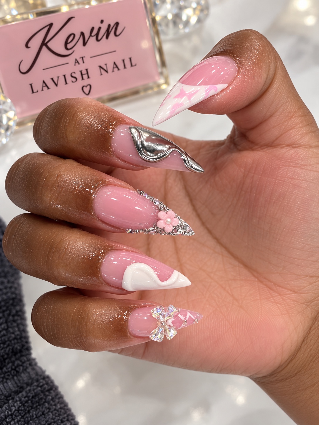 Pink Silver original client nail set by Kevin